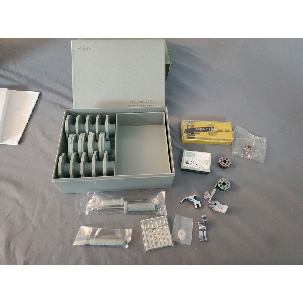 Vintage Sears Kenmore Sewing Machine 14 Disks In Original Case Plus Misc. Tools